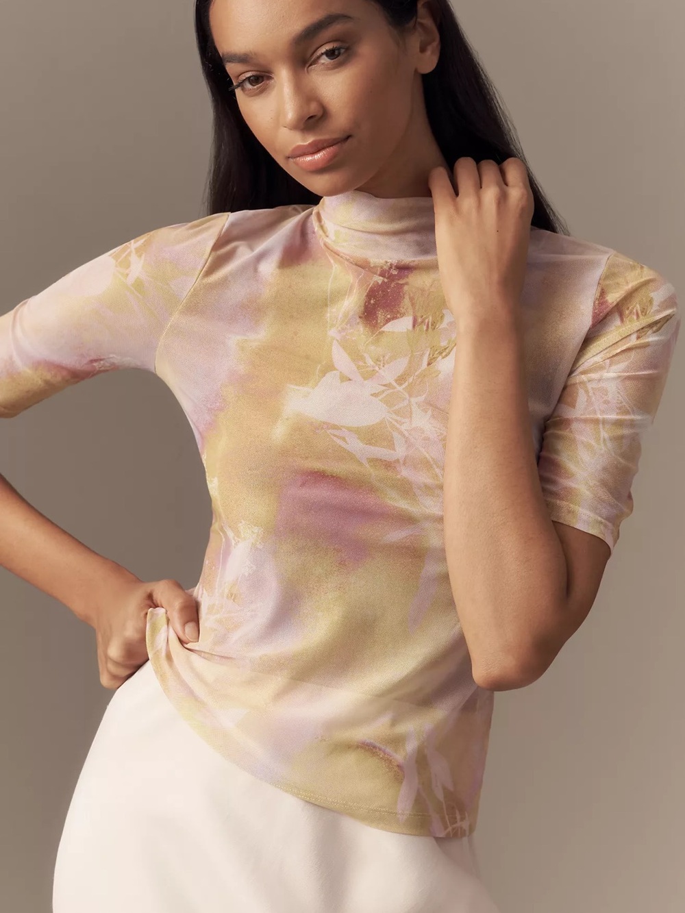 Anthropologie Half-Sleeve Mesh Top : Medium